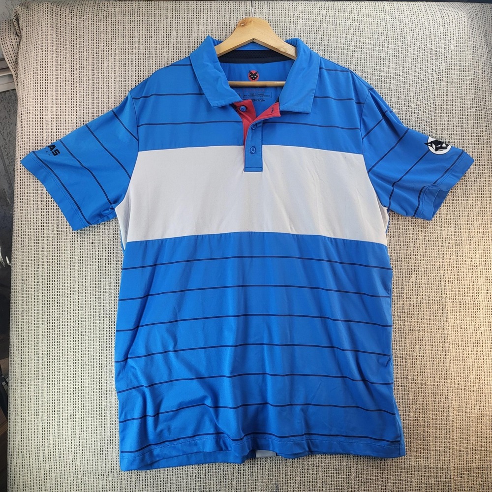 Atlas‎ Premier Polo Shirt Mens XL Blue White Stripe Golf Performance Atlasphere
